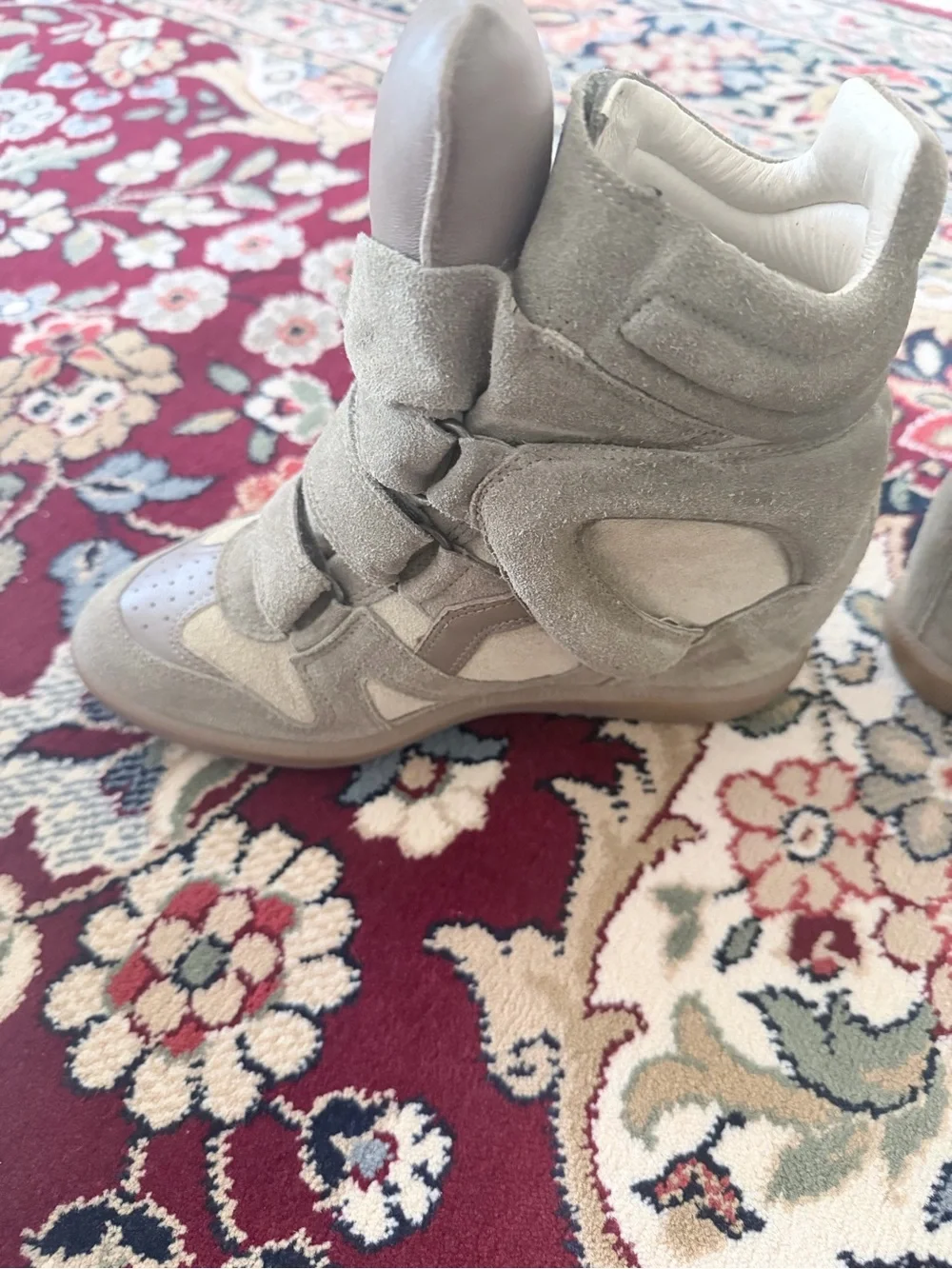 Isabel Marant Taupe High-Top Suede Wedge Sneakers